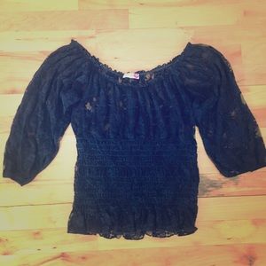 Black Lace Over Shoulder Top